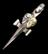 18k Gold Skull & Sterling Skull Double Face Square Bottom Dagger Pendant