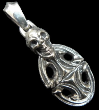 Photo1: Quarter Skull On Top Sculpted Oval With Classic H.W.O Pendant