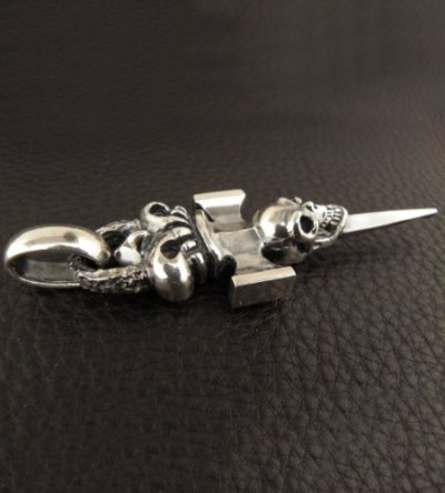 Photo2: Crown Single Skull Dagger Square Bottom With Chiseled Loop & H.W.O Pendant