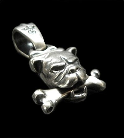 Photo1: Bulldog With Bone Boat Chain Neck Pendant