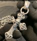 Photo18: Skull On Half 4Heart Chiseled Cross With Chevron Bail Pendant