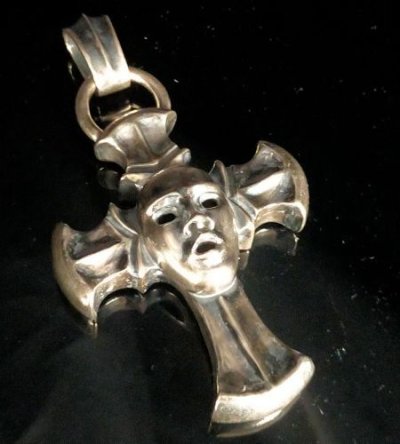 Photo1: Face On Battle-Ax Cross With Chevron Bail Pendant