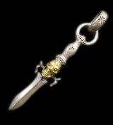 Gold Half Skull On Dagger With H.W.O Pendant