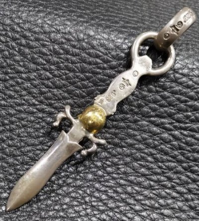 Photo2: Gold Half Skull On Dagger With H.W.O Pendant