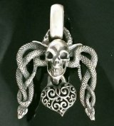 Skull On Snake Buckle With Heart Pendant