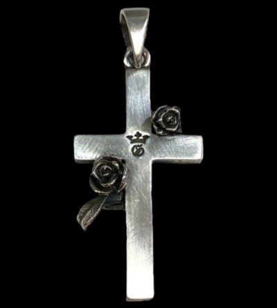 Photo1: Plain Cross With Rose Pendant [Large]