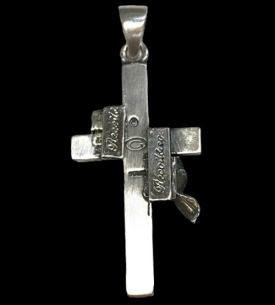 Photo2: Plain Cross With Rose Pendant [Large]