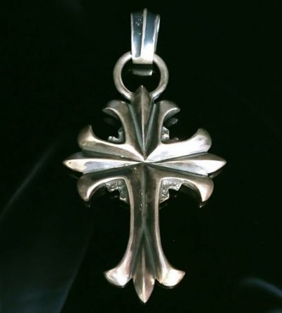 Photo1: Limited Grooved Long Cross With Chevron Bail Pendant