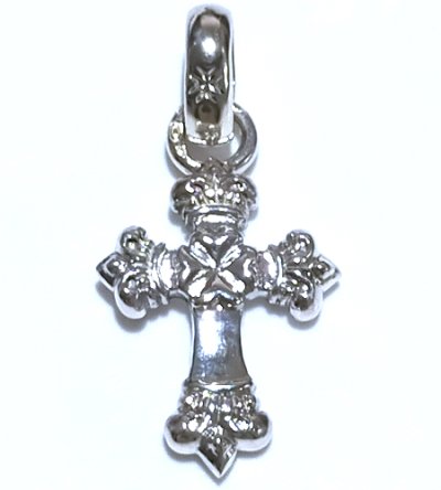 Photo2: 1/16  Long 4 Heart Crown Cross With H.W.O Pendant [Platinum finish]