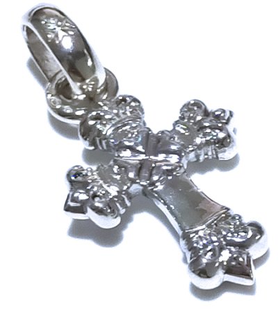 Photo1: 1/16  Long 4 Heart Crown Cross With H.W.O Pendant [Platinum finish]