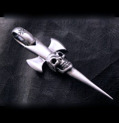 Photo5: Single Skull Dagger Round Bottom Pendant (Maltese Cross Stamp)