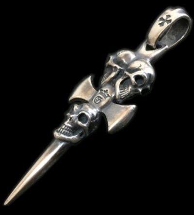 Photo1: Triple Skull Dagger Pendant (Maltese Cross Stamp)