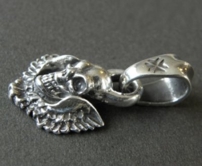 Photo5: Quarter Skull Wing Pendant