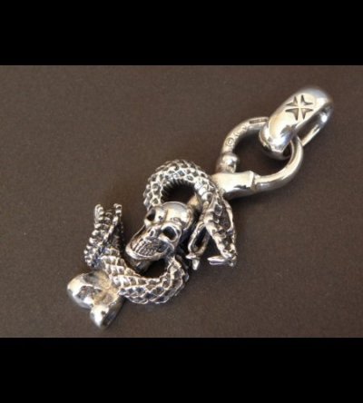 Photo4: Half Skull On Snake With H.W.O Pendant