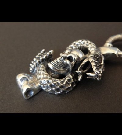 Photo3: Half Skull On Snake With H.W.O Pendant