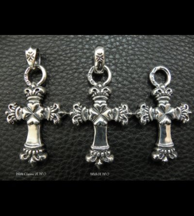 Photo4: One Eighth Long 4 Heart Crown Cross Pendant