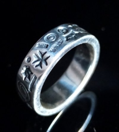 Photo1: Multi Stamp Flat Bar Ring