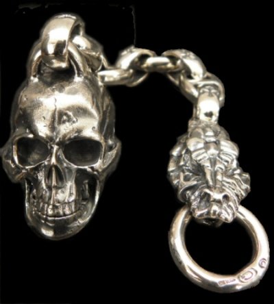 Photo1: Large Skull With Half Snake & Maltese Cross H.W.O , Smooth Anchor Links Wallet Hanger