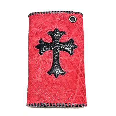 Photo1: Crocodile Flank Cross Inlay Elephant Wallet