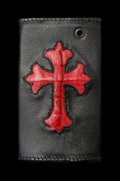 Photo2: Crocodile Traditional Cross Inlay Buffalo Long Wallet