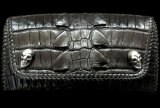 Crocodile Doble Spine Tail All Gusset Wallet With Skull Button