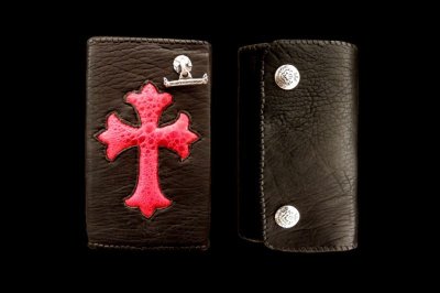 Photo1: Frog Traditional Cross Inlay Bison Long Wallet