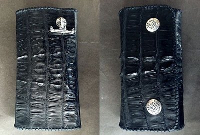 Photo3: Crocodile Tail W-Spine Plain Long Wallet