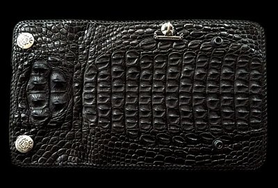 Photo1: Crocodile Head & HornBack Plain Long Wallet