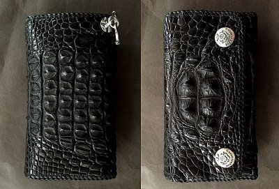 Photo2: Crocodile Head & HornBack Plain Long Wallet