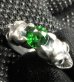 Photo8: Green Garnet Quarter Devil Skull Triangle Wire Bangle Ring