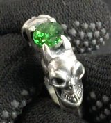 Green Garnet Quarter Devil Skull Triangle Wire Bangle Ring