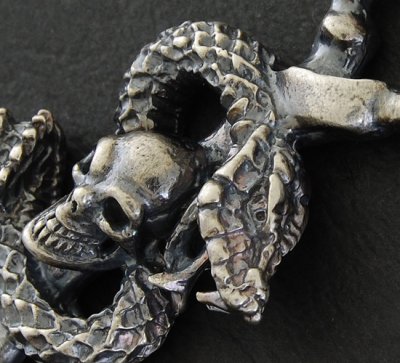 Photo4: Half Snake Skull With Quarter Skull Chain Necklace