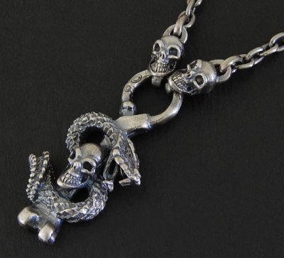 Photo3: Half Snake Skull With Quarter Skull Chain Necklace