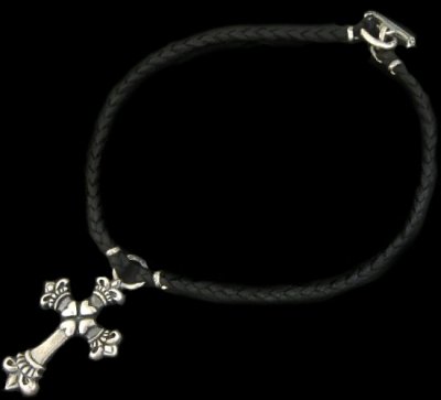 Photo1: Quarter 4Heart Crown Cross braid leather necklace