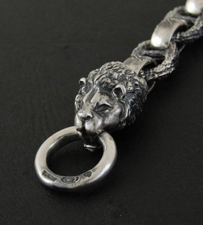 Photo3: Half Lion With H.W.O & Chiseled Anchor Links Bracelet