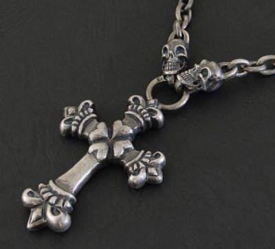 Photo3: Quarter 4 Heart Crown Cross With Half 2 Skulls Chain Necklace