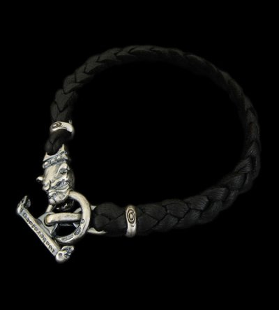 Photo1: Quarter Old Bulldog braid leather bracelet