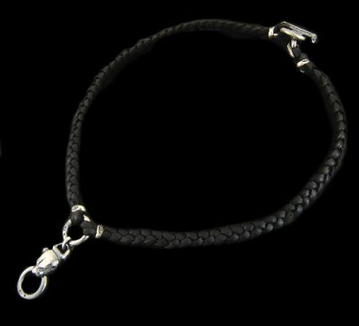 Photo1: Quarter Panther & braid leather necklace