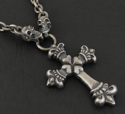 Photo2: Quarter 4 Heart Crown Cross With Half 2 Skulls Chain Necklace