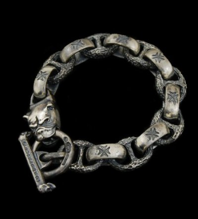 Photo1: Bulldog With H.W.O & Chiseled Anchor Links Bracelet