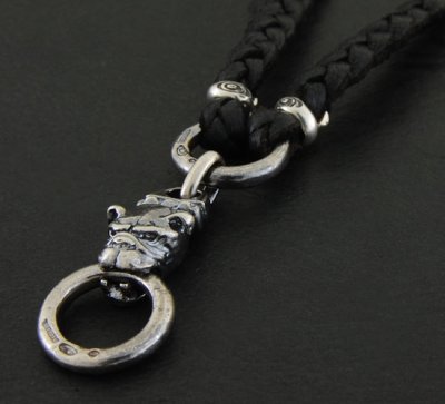 Photo3: Quarter Bulldog & braid leather necklace