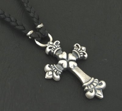 Photo4: Quarter 4Heart Crown Cross braid leather necklace