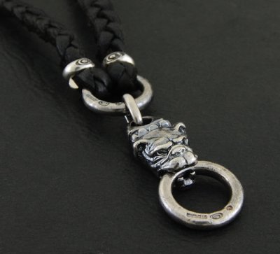 Photo2: Quarter Bulldog & braid leather necklace