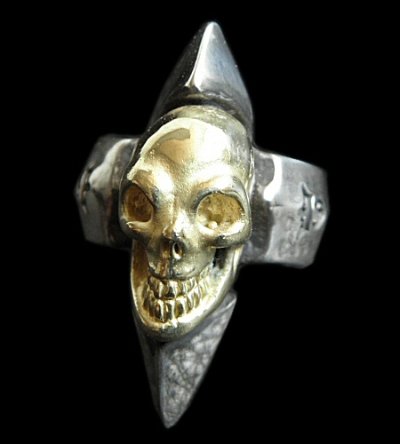 Photo1: 18k Gold Skull with Spike Ring