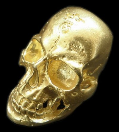 Photo1: Gold Large Skull H,W,O Ring [Pure Gold Color Finish]