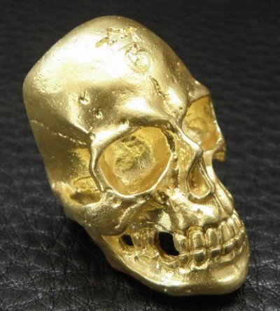 Photo2: Gold Large Skull H,W,O Ring [Pure Gold Color Finish]