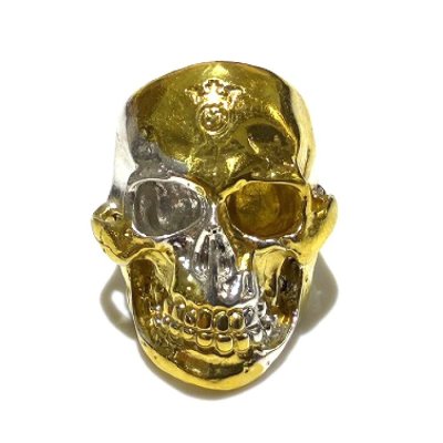 Photo1: Pure Gold Wrap Medium Large Skull Ring With Jaw Platinum Finish