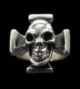 Half Skull On Square Hammer Cross Ring