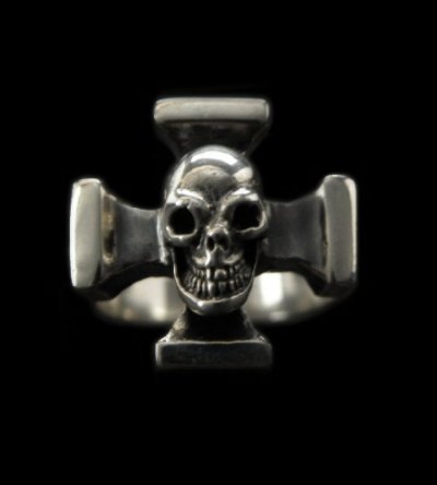 Photo1: Quarter Skull On Square Hammer Cross Ring