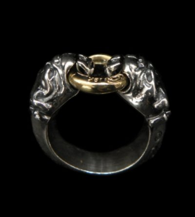 Photo1: 18k Gold Ring With Quarter Old Bulldog Triangle Wire Bangle Ring